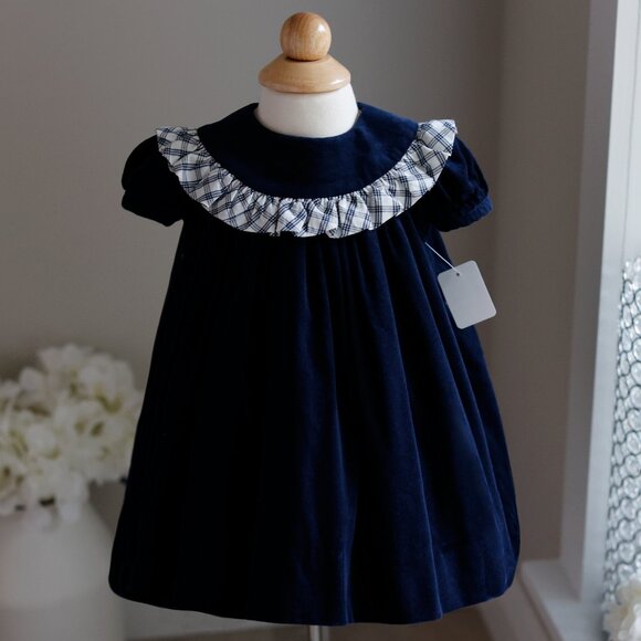 Navy Cotton Corduroy Float Dress Windowpane Plaid Trim Pinwale Bailey Boys NWT - Picture 1 of 4